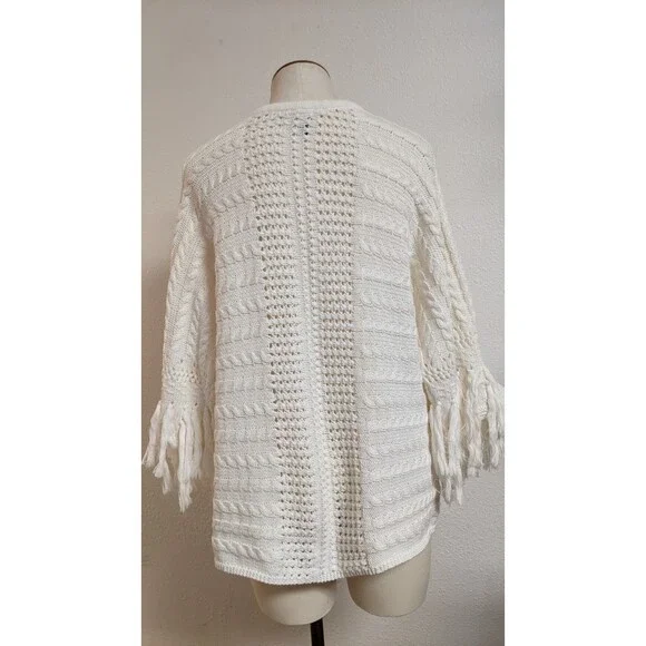 Women's CAbi #5803 Cream Fringe Fiesta Poncho Sweater Top Small EXCELLENT!! - Picture 7 of 12